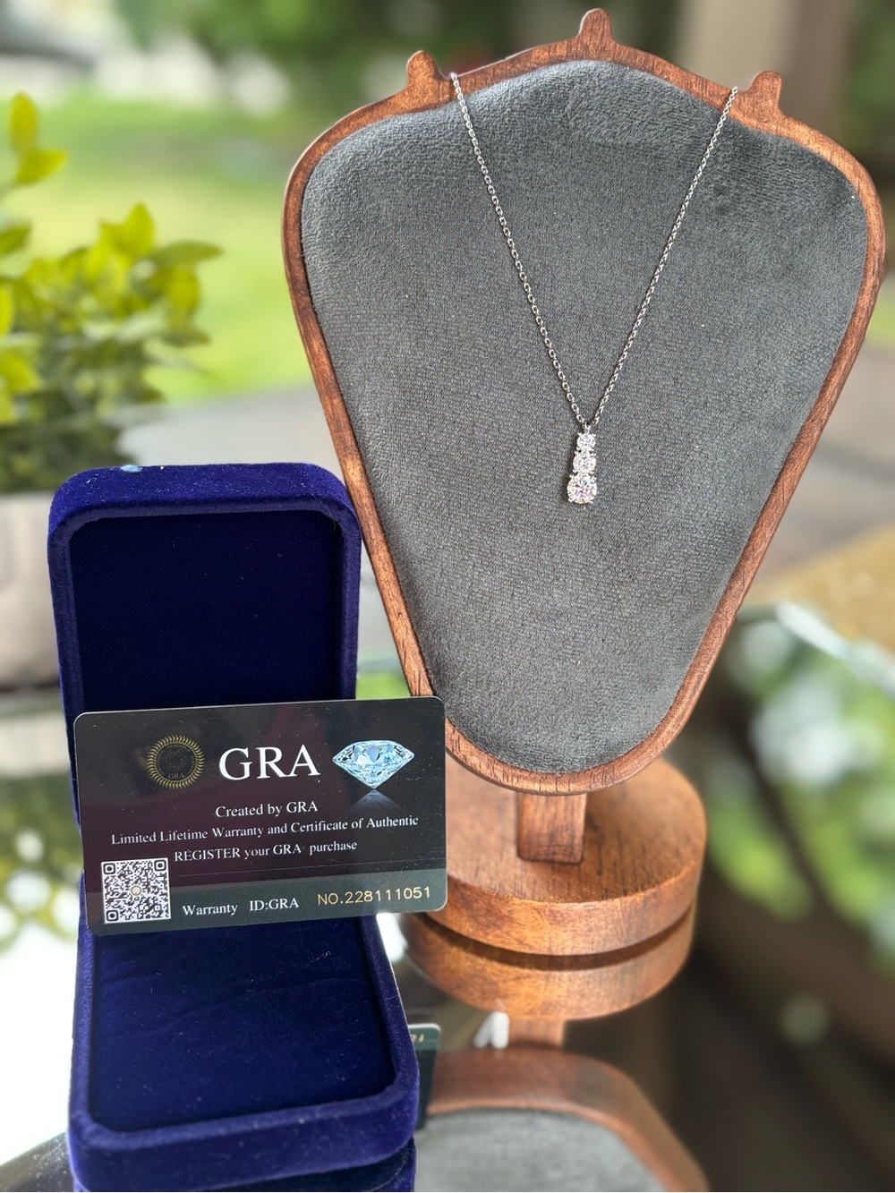 Moissanite Diamond 2Ct Round Cut Three Stone Necklace 14K White Gold Plated